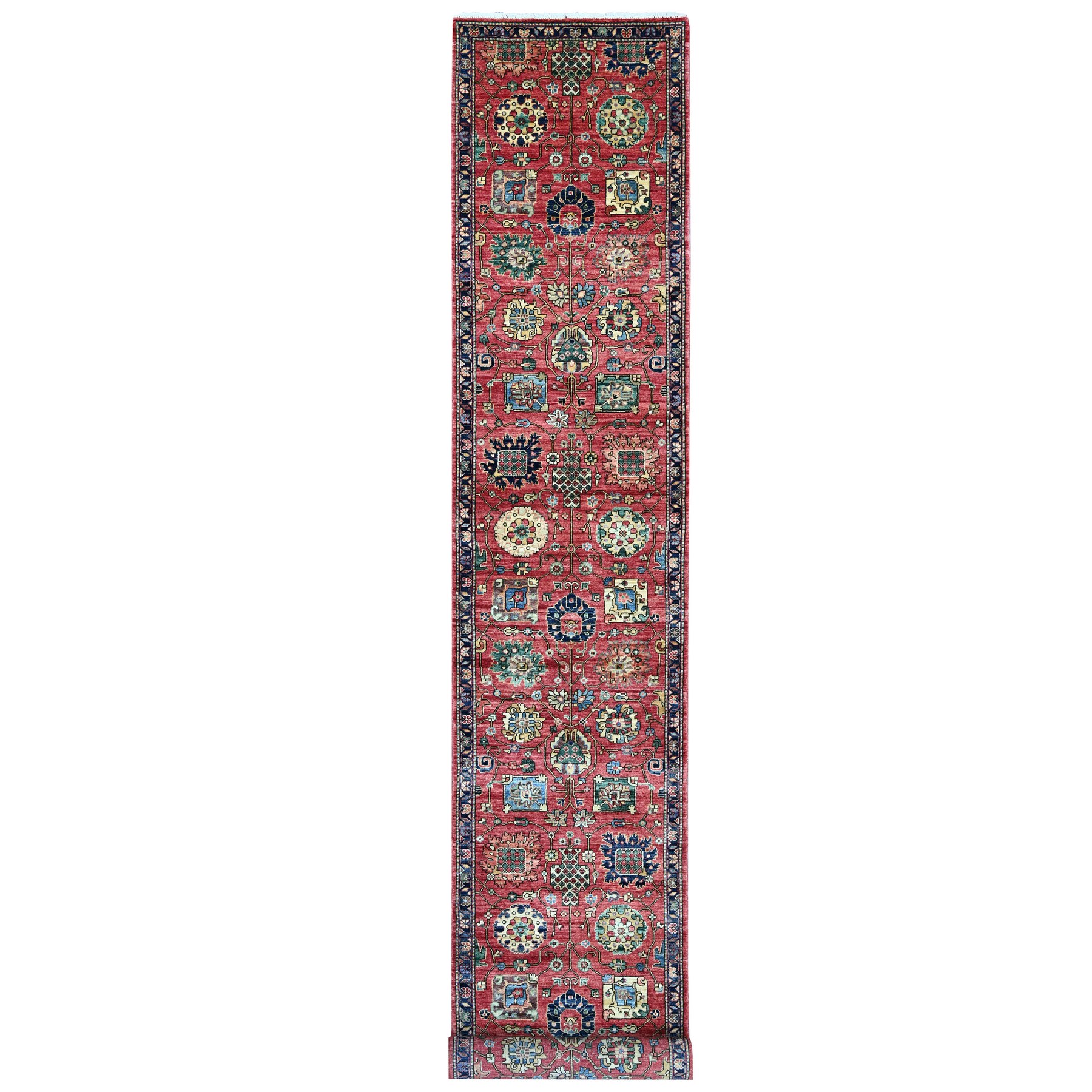 2'8"x19'7" Lychee Red, Northwest Persian All Over Design, Aryana Grade, Vegetable Dyes, Soft Pile, High Mountain Wool, Hand Knotted, Densely Woven, XL Runner, Oriental Rug 